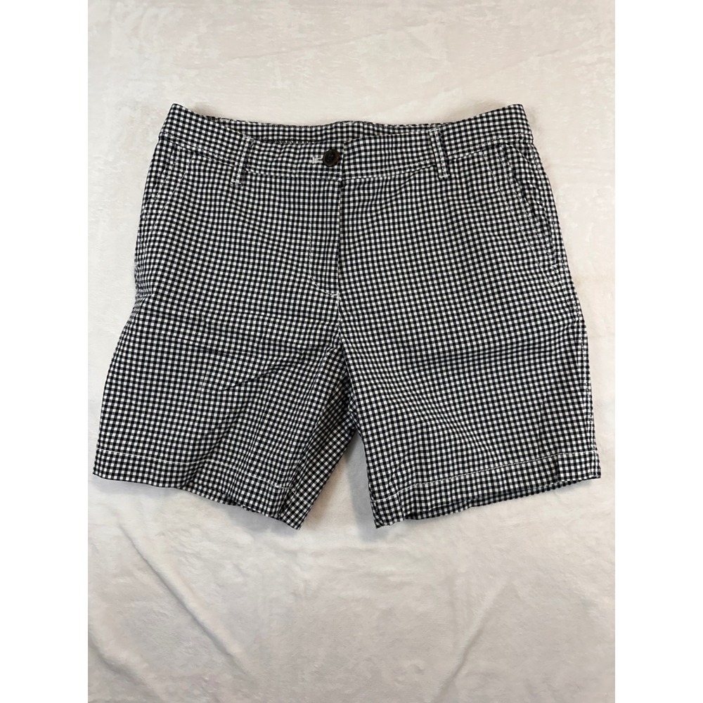 Talbots Relaxed Chino Shorts 2 Black White Gingham Check Stretch Cotton Preppy